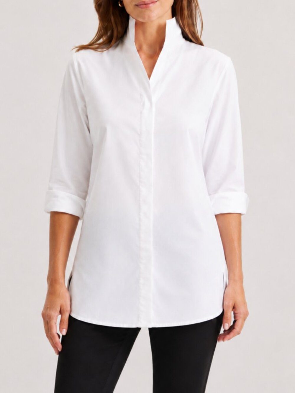 Elliot Lauren White Mandarin Collar Stretch Tunic Minimalist Size 12